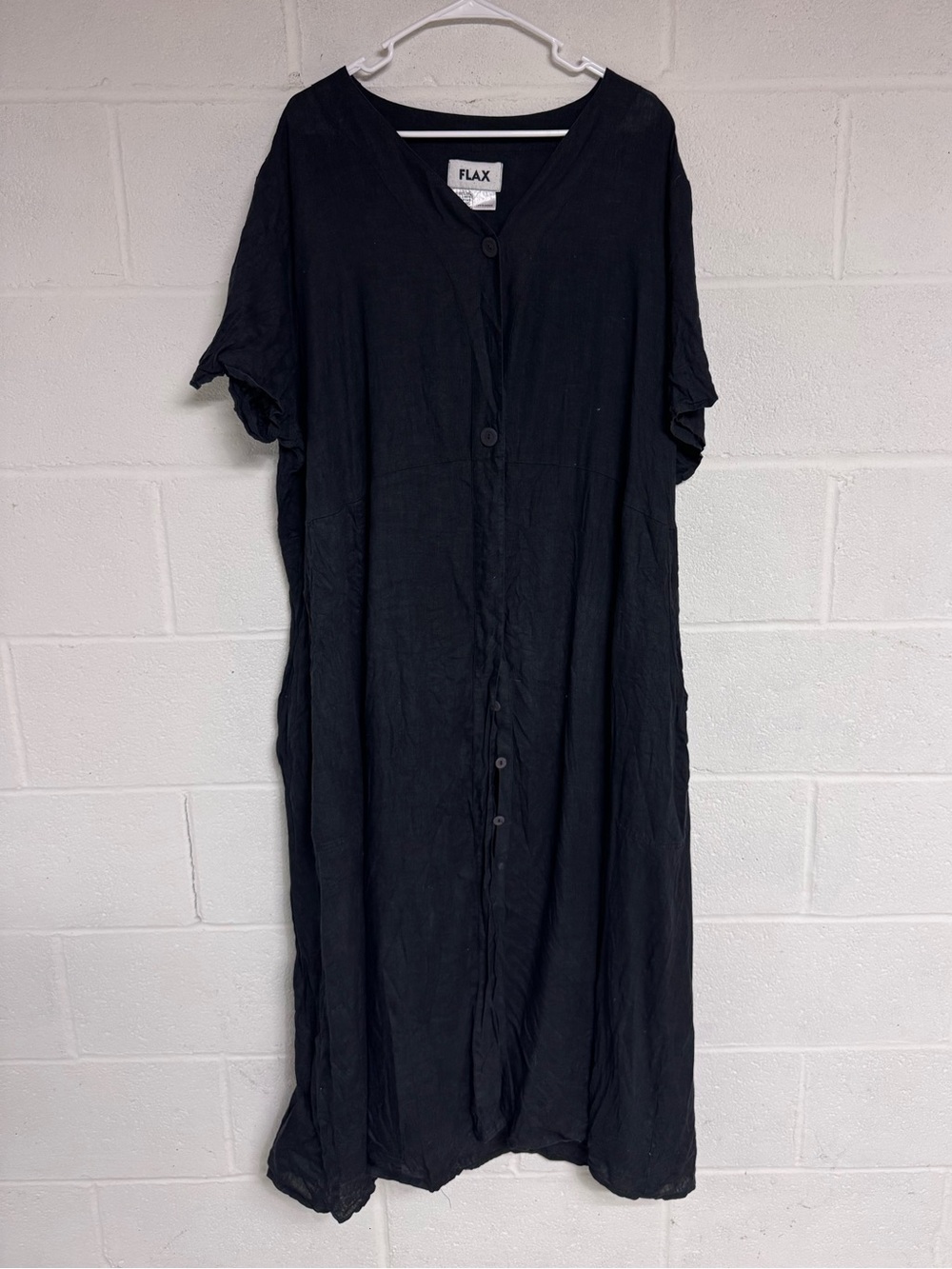 Flax Black Linen Button-Front Maxi Dress